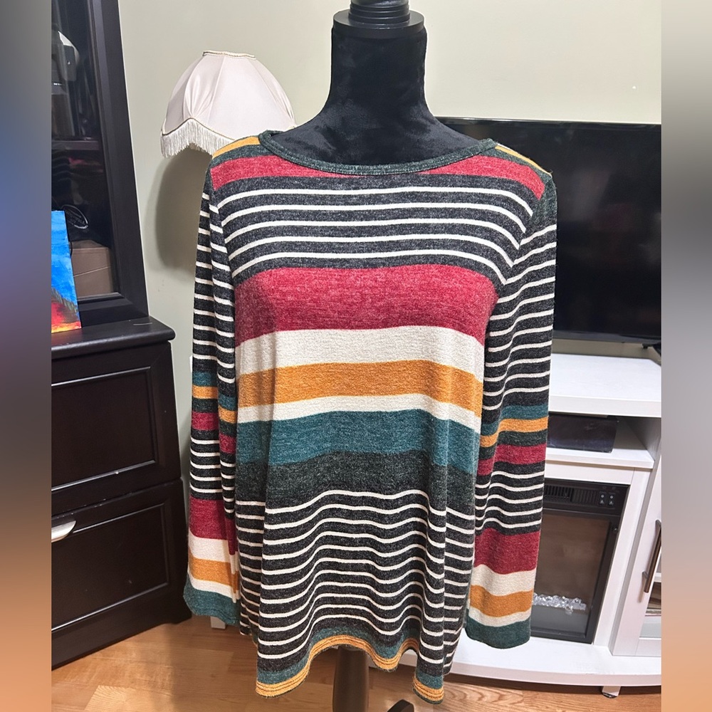 Colorful Striped Women's Crew Neck Sweater